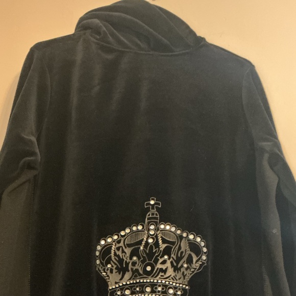 BCBGMAXAZRIA Black Velour Zip Hoodie | XL | Crown Graphic | Luxe Y2K - Picture 7 of 10